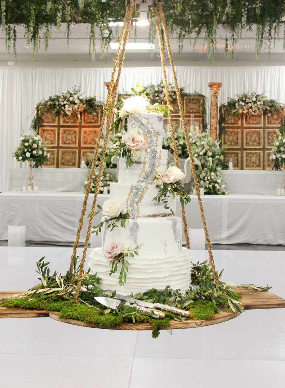 Marble Geode Flowers Garden Wedding Cake