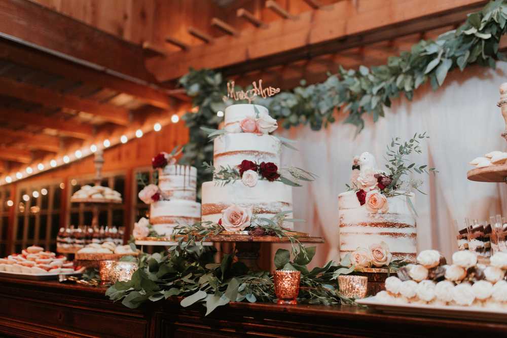 Wedding Cake Dessert Table Barn Garden Vintage Naked BUttercream 