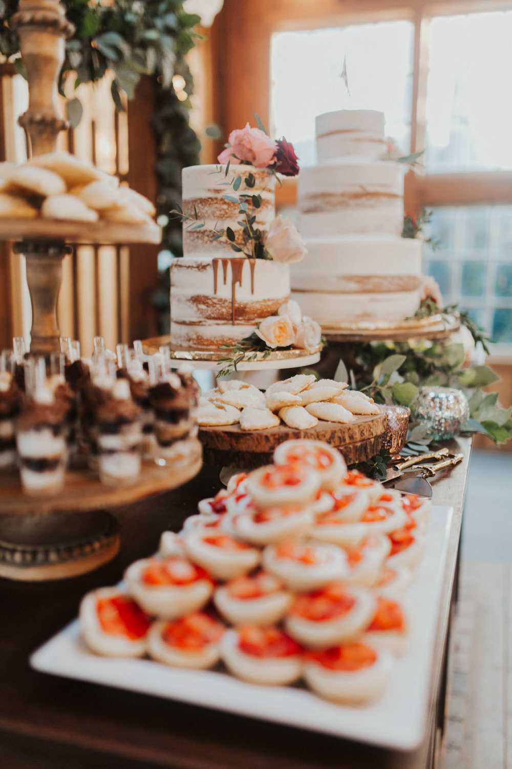 Dessert Table Wedding Cake Garden Barn Vintage Flowers