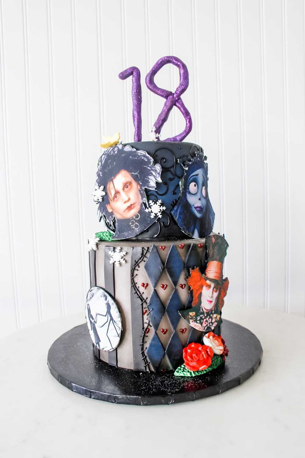 Tim Burton Edward Scissorhands Corpses Bride Alice in Wonderland NIghtmare Before Christmas Birthday Cake