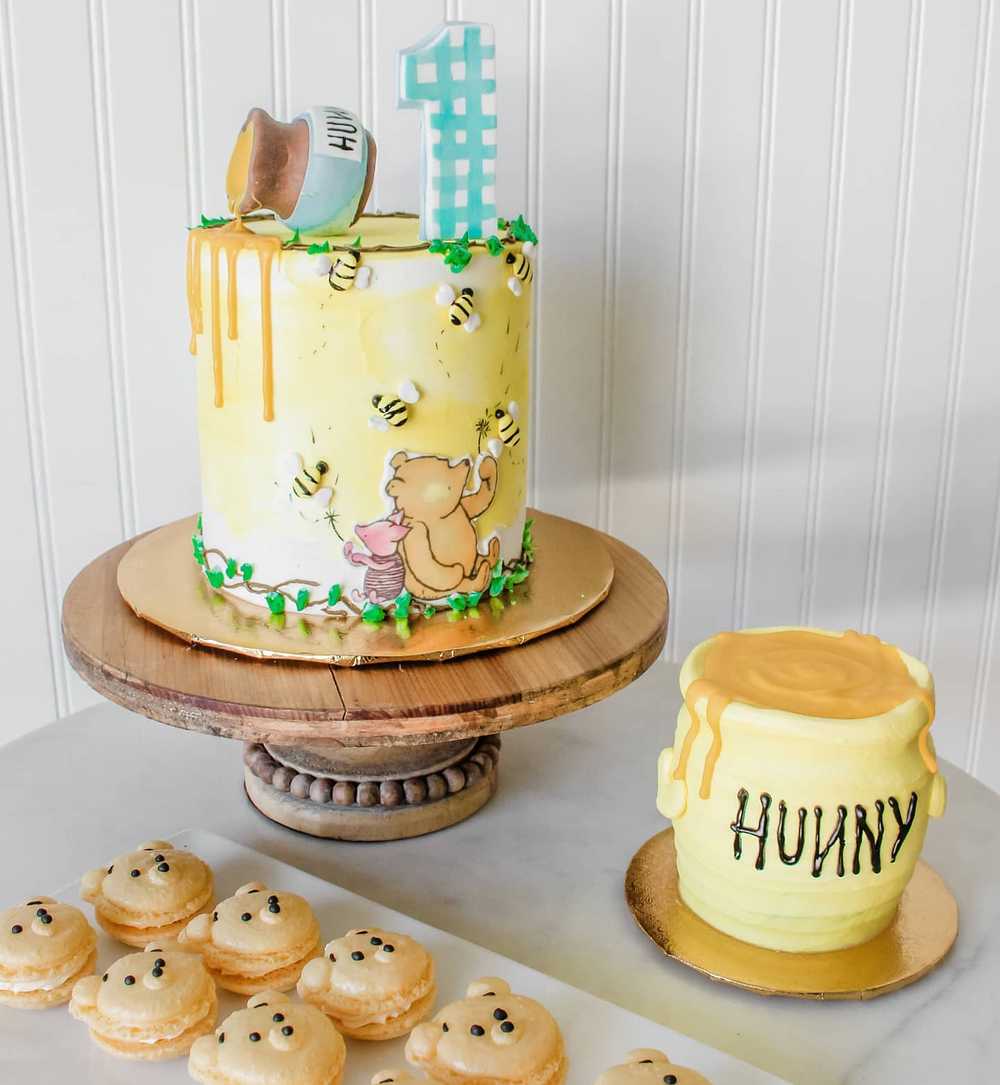 Pooh Bear Dessert French Macarons Cake Smash First Birthday