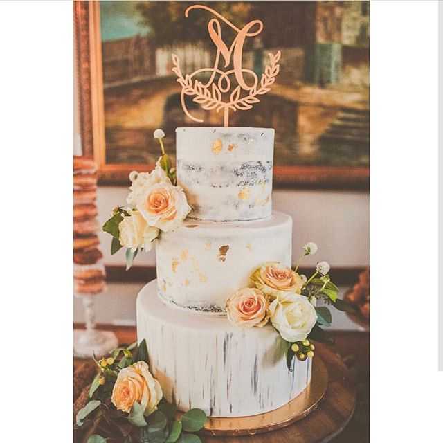 Wedding Cake vintage naked chic monogram flowers