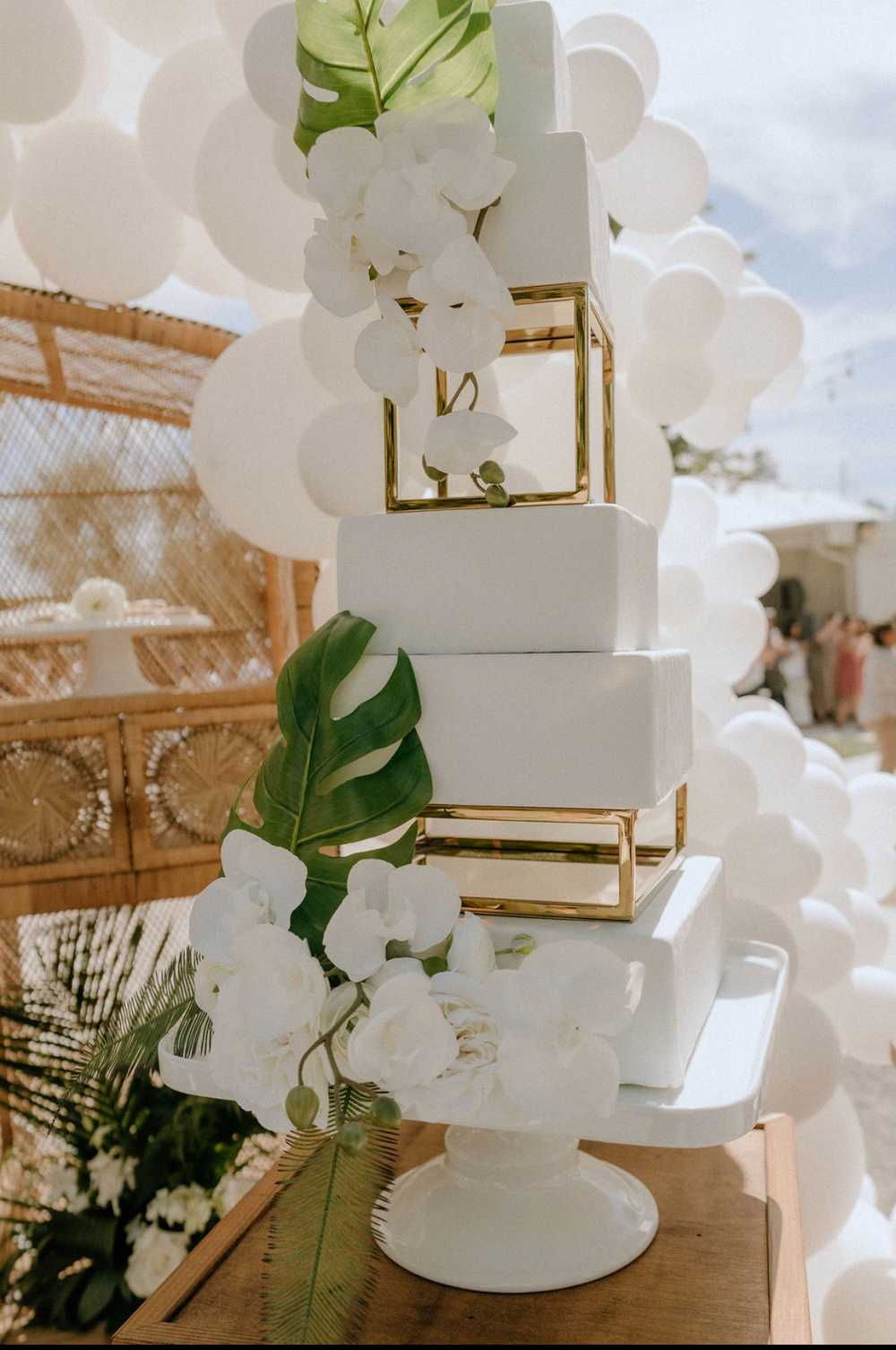 White Square Fondant with Gold and white floral