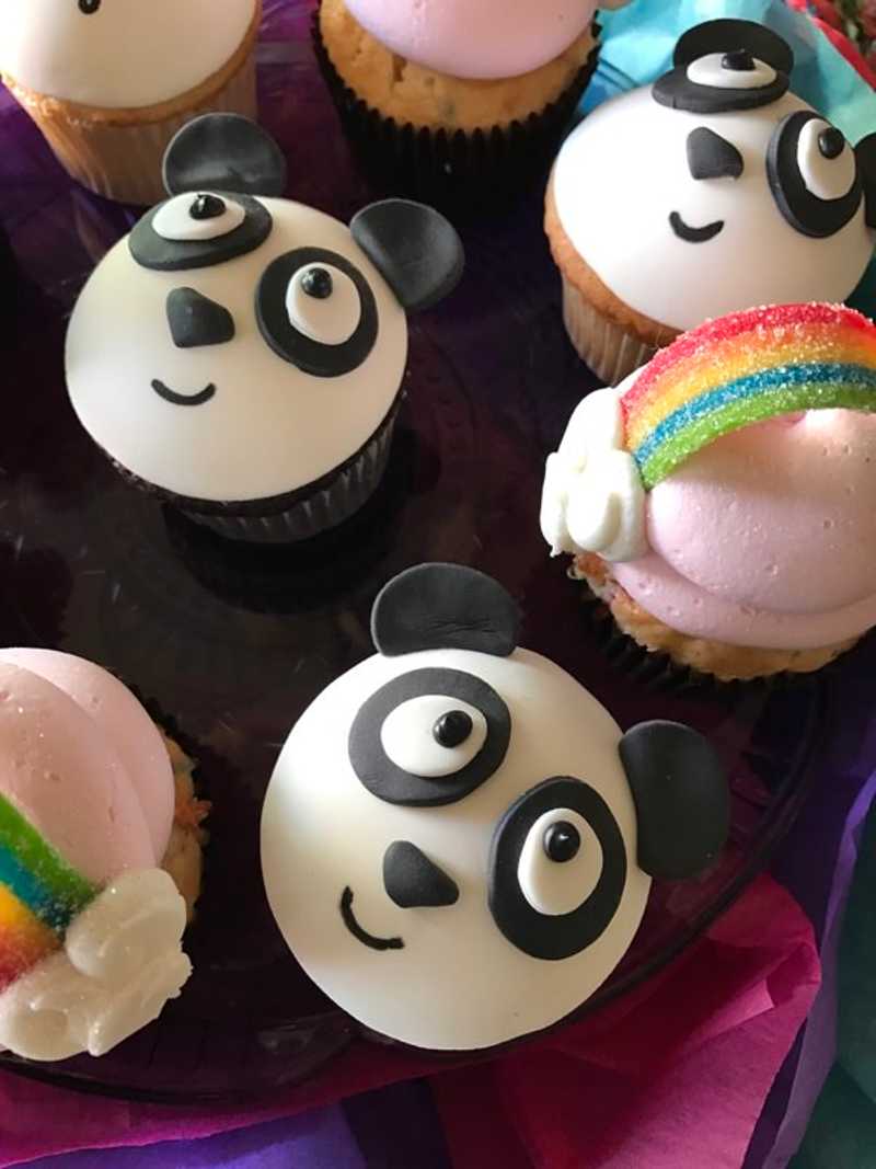 rainbow panda birthday girl party cupcakes