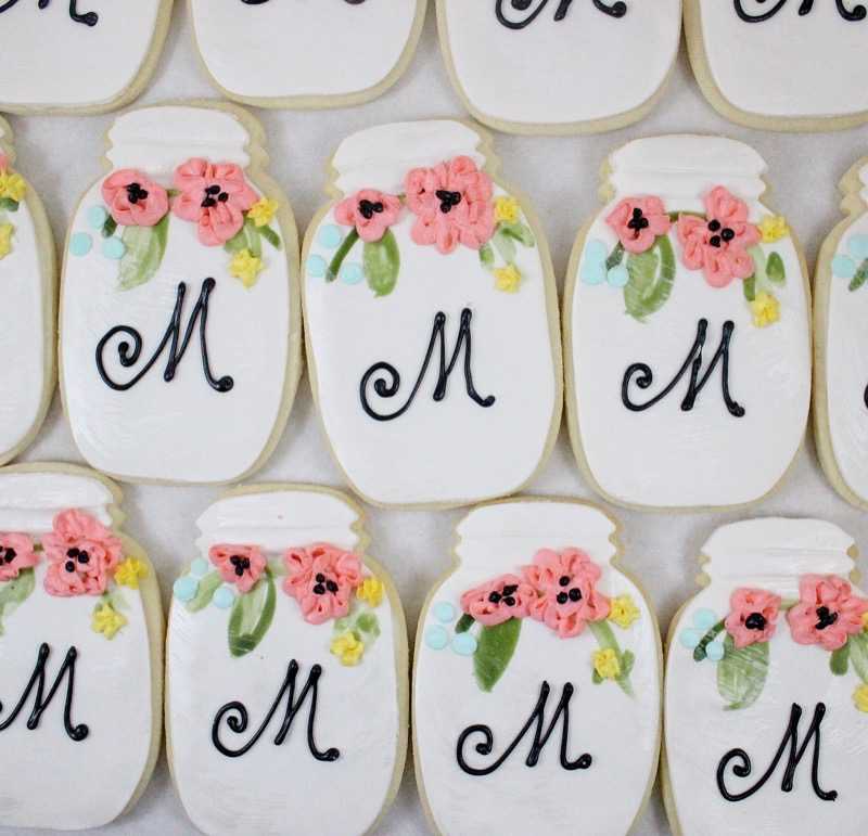 monogram mason jar cookie wedding favors