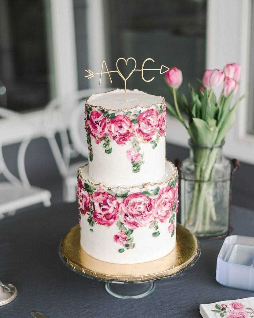 Wedding Cake flowers painted vintage buttercream