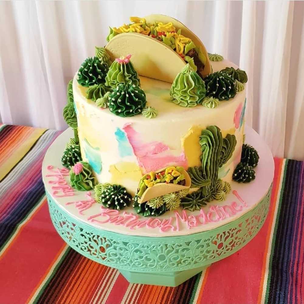 Taco Tuesday Fiesta Birthday Cake Cactus