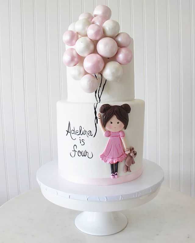 Birthday Cake Girl Balloons Sweet Cute Vintage