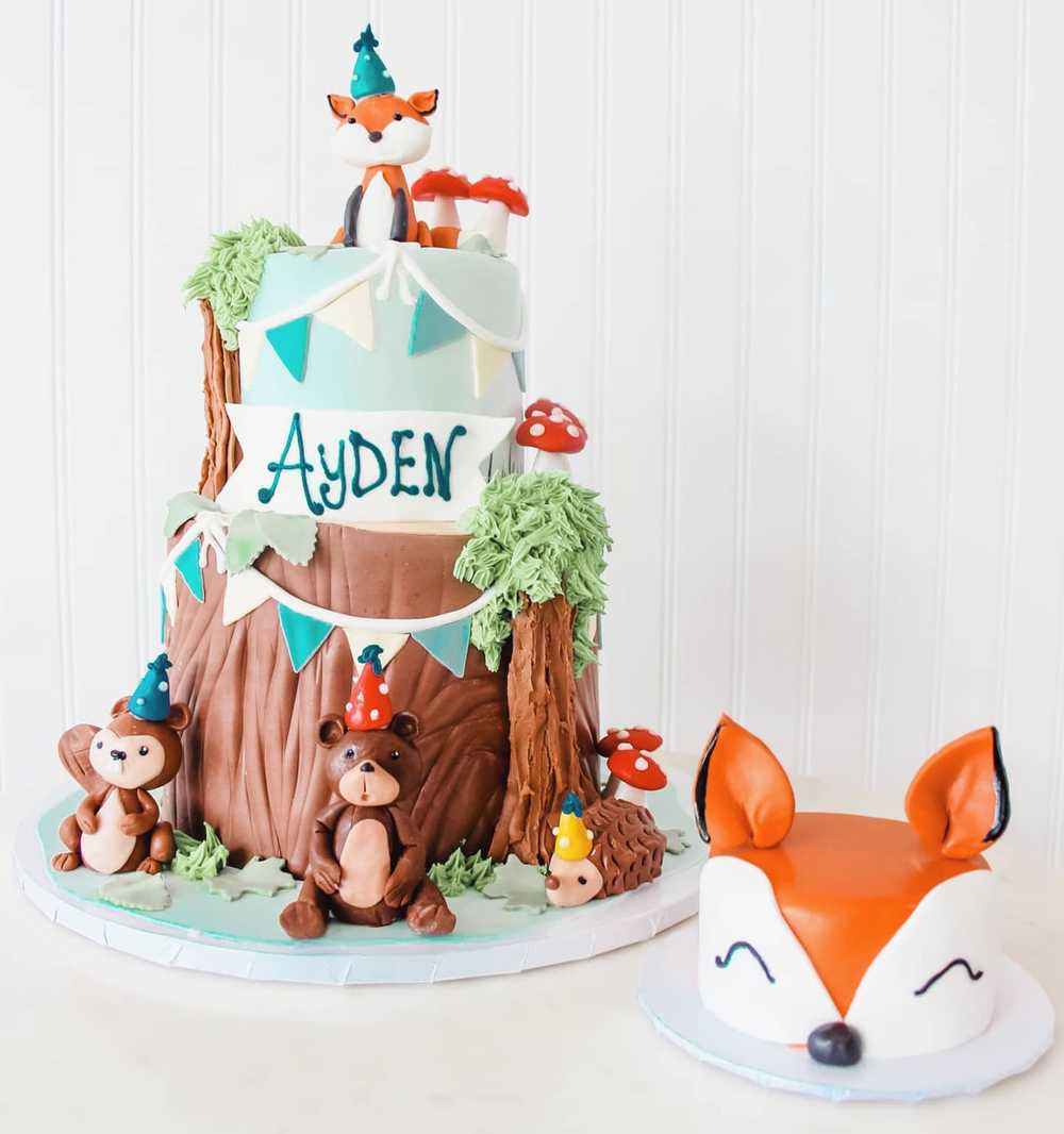 Woodland Creature Fox Woodsy First Birthday Smash Cake 