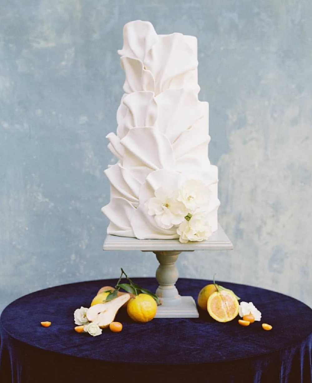 Trending Wedding Cake White Fans Fruit Flowers VIntage Modern