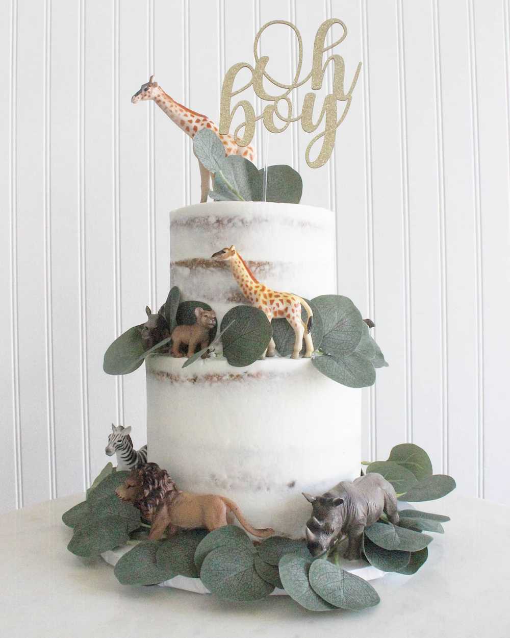 Naked Baby Shower Animal Eucalyptus Cake