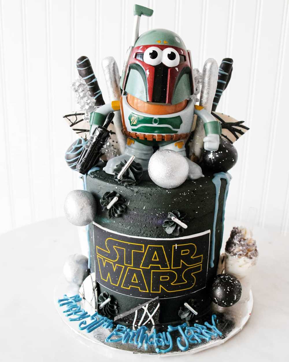 Mandalorian Baby Yoda Boba Fett Stra Wars Cake Galaxy