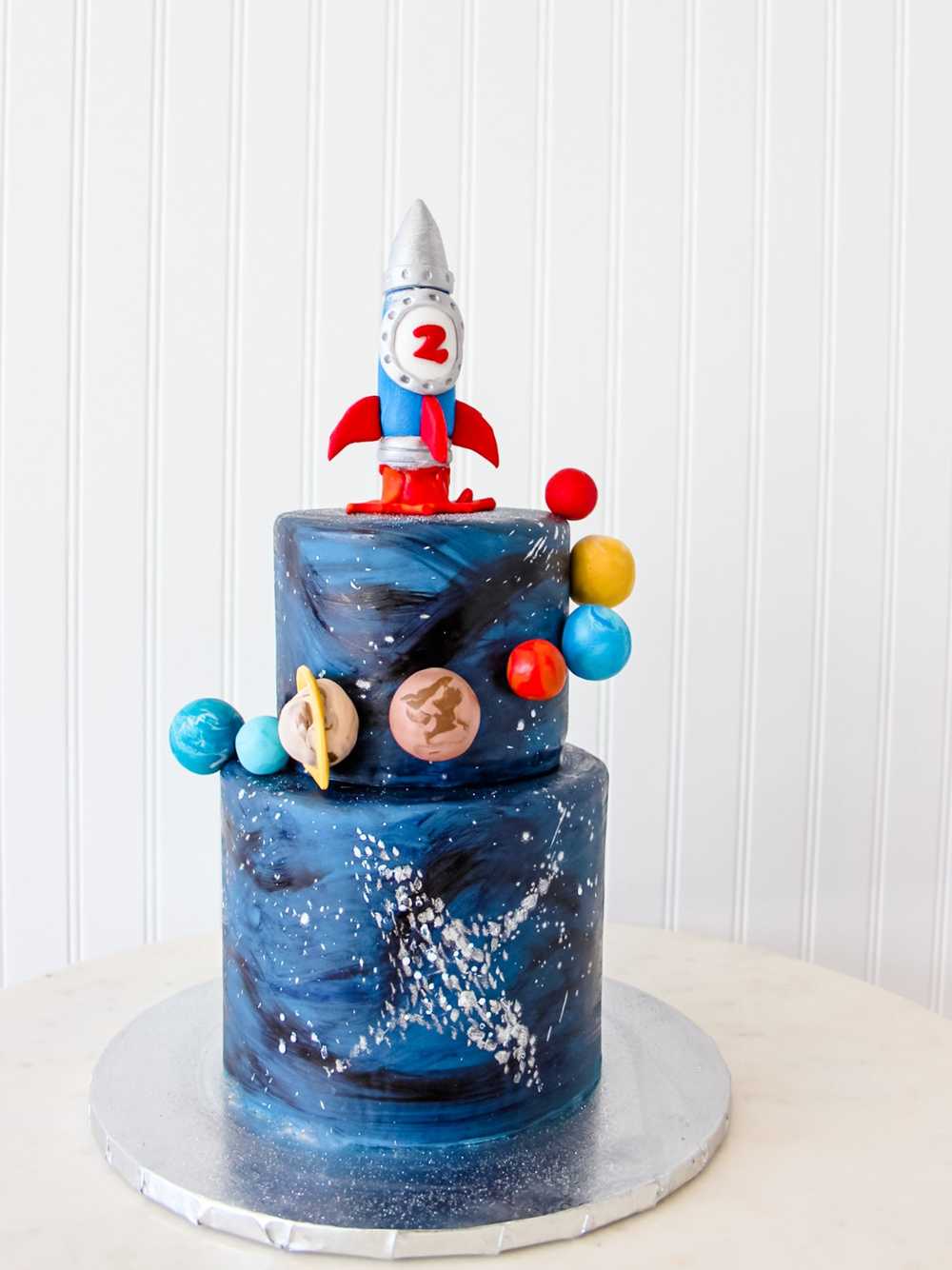 Outer Space Galaxy Cake Rocket Ship Planets BIrthday Cake