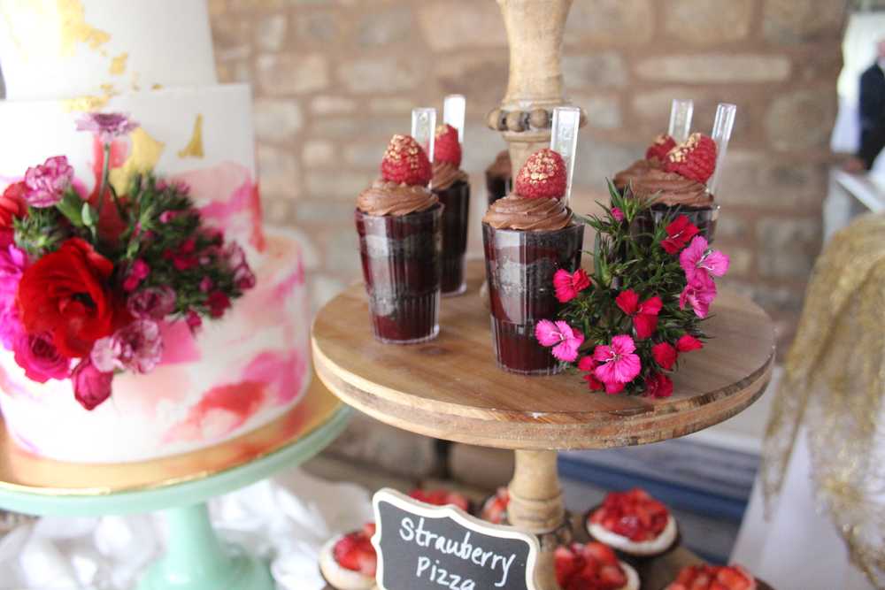 Dessert Chocolate Wedding Cake Table Pink Gold