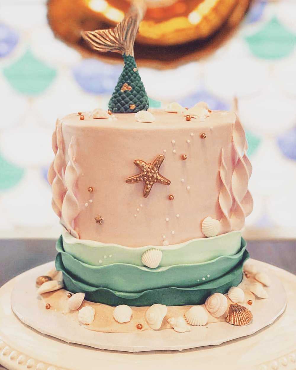 Mermaid Pink Gold Birthday Cake