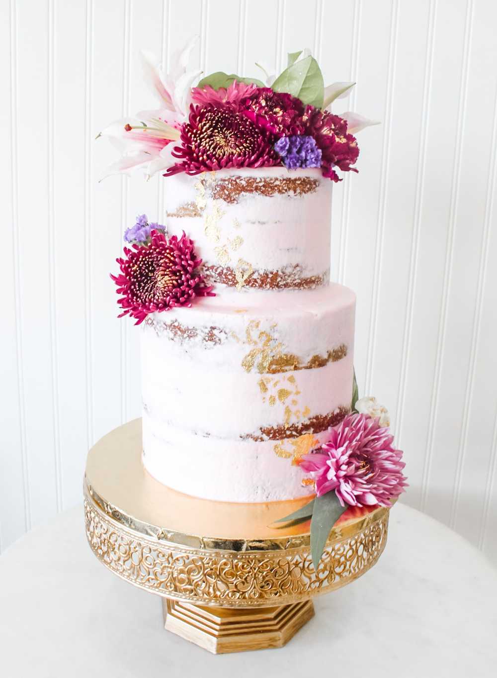 Pink Naked Cake BIrthday Flowers Vintage