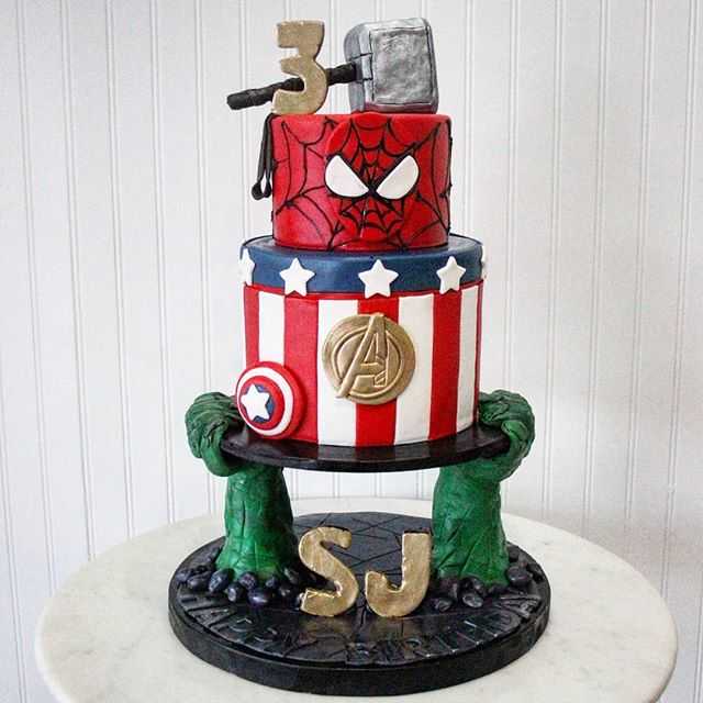 Avengers Superhero Spiderman Hulk Captain America Thor BIrthday Cake