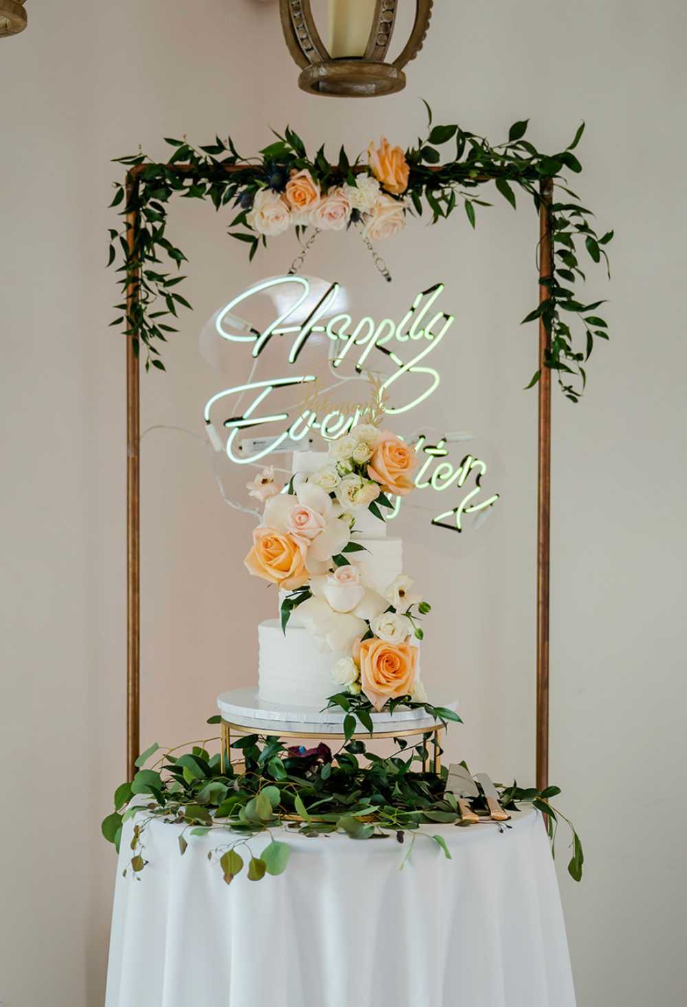 Happily Ever After Peach Rose Wedding Cake