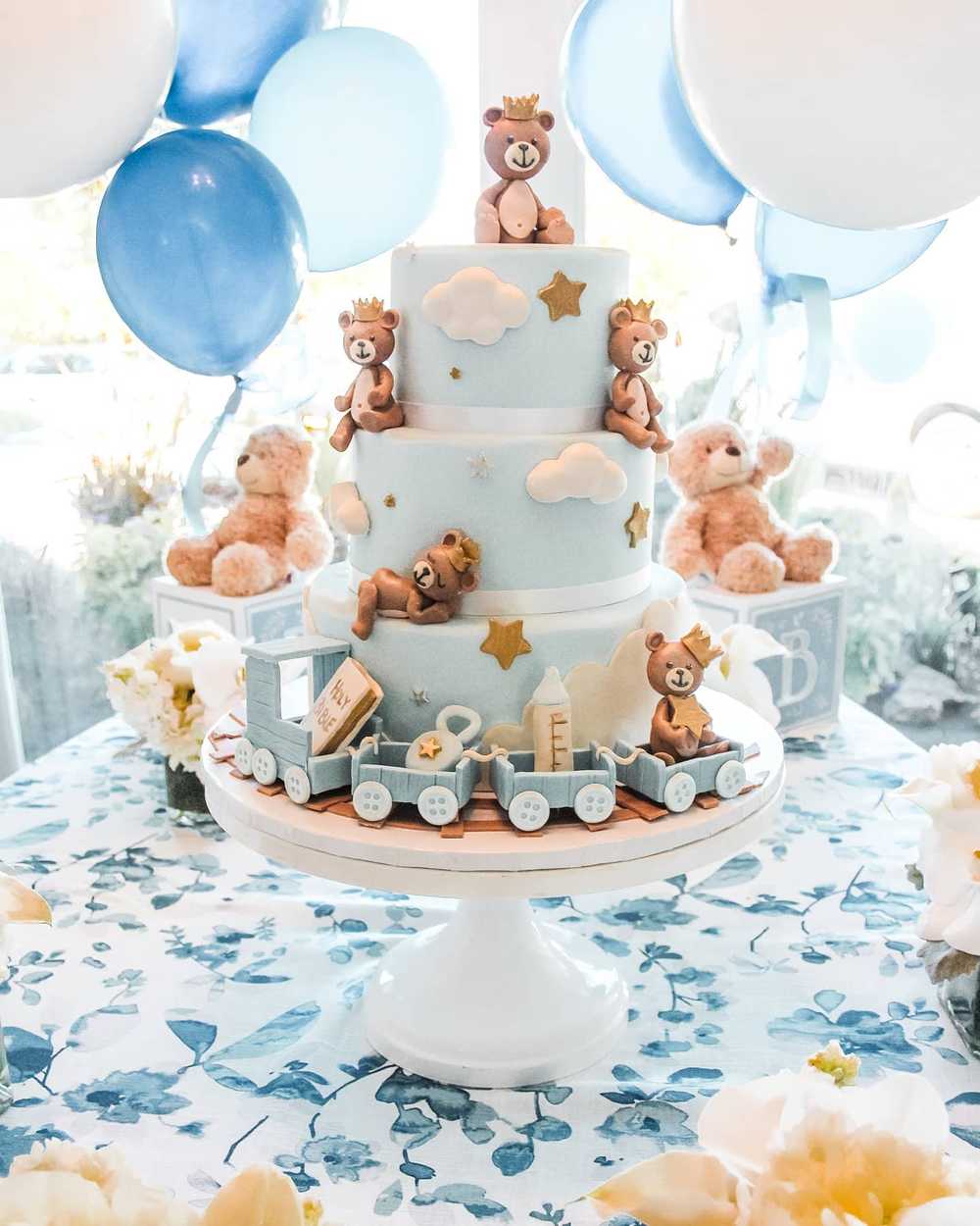 baby shower boy teddy bear blue