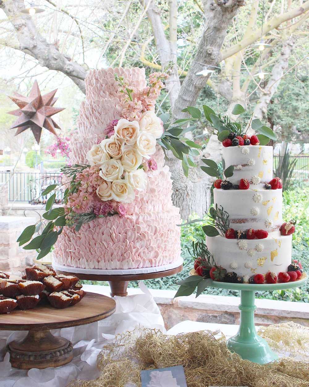 Buttercream Blush Naked Fruit Flowers Vintage Wedding Cakes